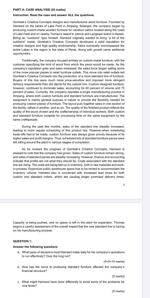 PART A: CASE ANALYSIS (30 marks) Instruction: