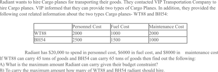 Radiant wants to hire Cargo planes for