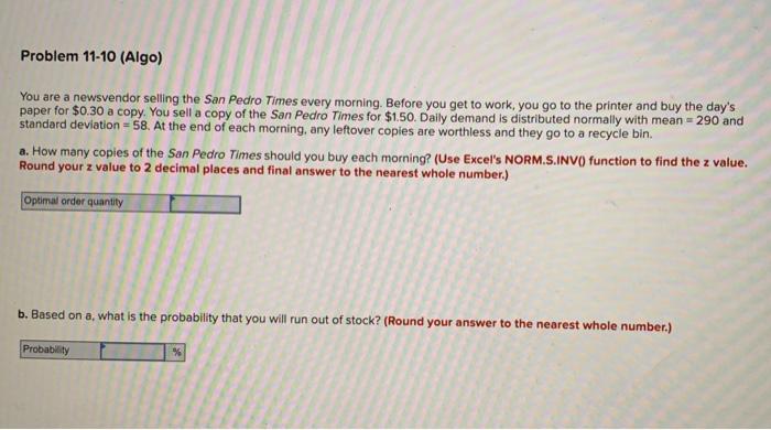 please post all answers clearly. Problem 11-10