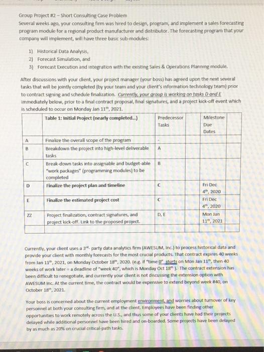 Group Project #2 - Short Consulting Case Problem