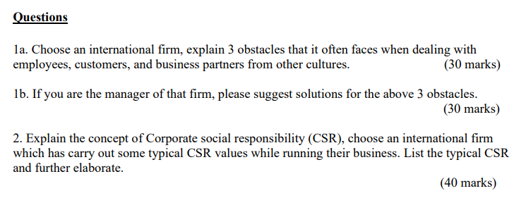 Questions la. Choose an international firm,