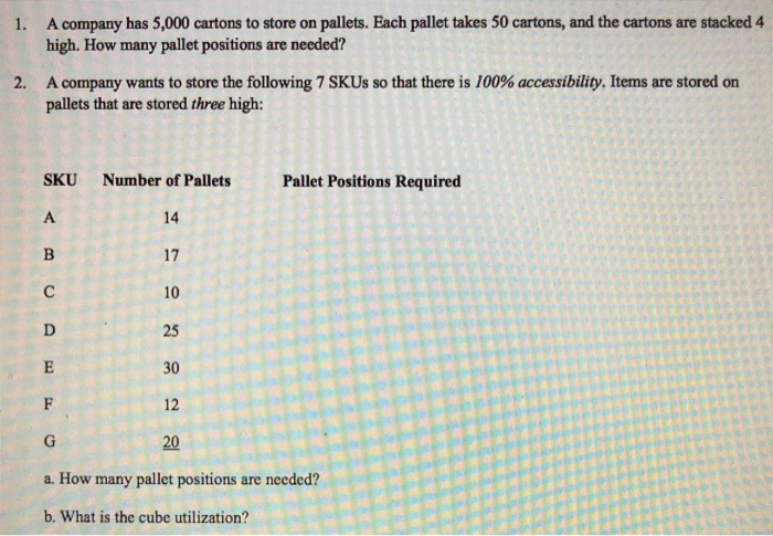 1. A company has 5,000 cartons to store on