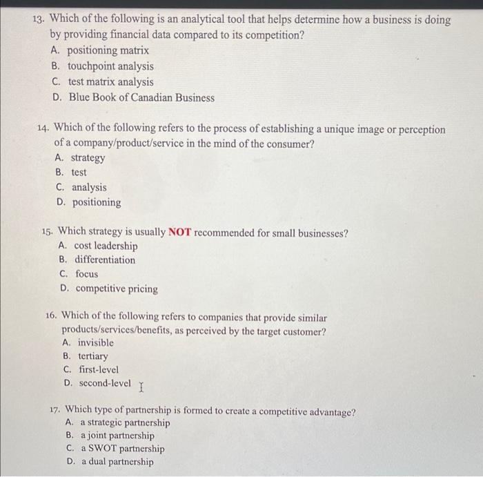 13. Which of the following is an analytical tool