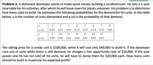 Problem 3. A dishonest developer wants to make