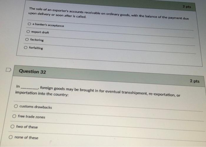 2pts The sale of an exporter's accounts
