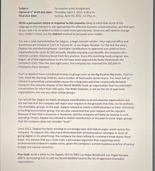 Subject: Persuasive Letter Assignment Optional 1"