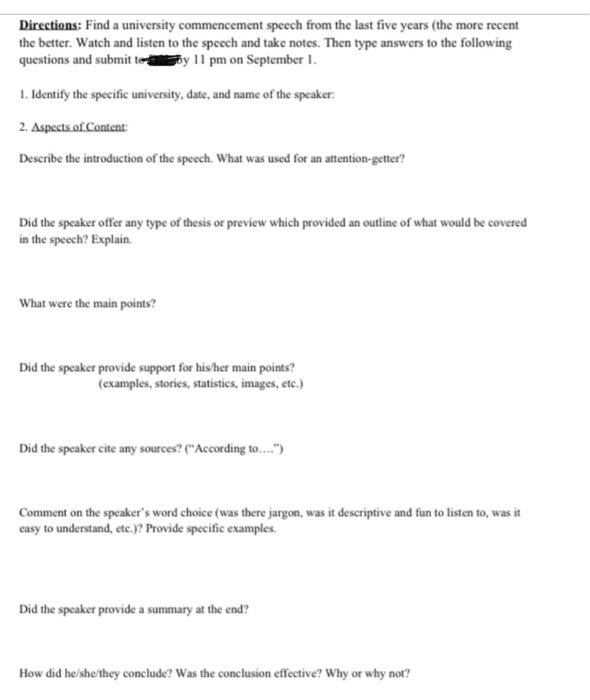 please answer this questions properly. speech