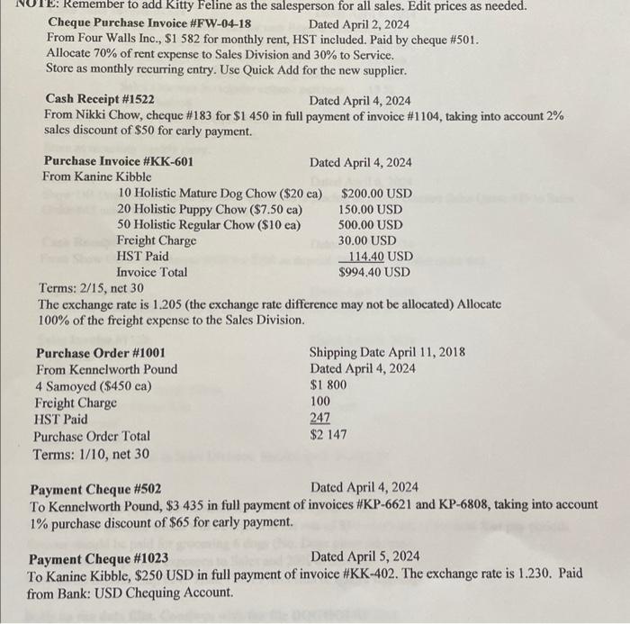 Cheque Purchase Invoice \#FW-04-18 Dated April 2,