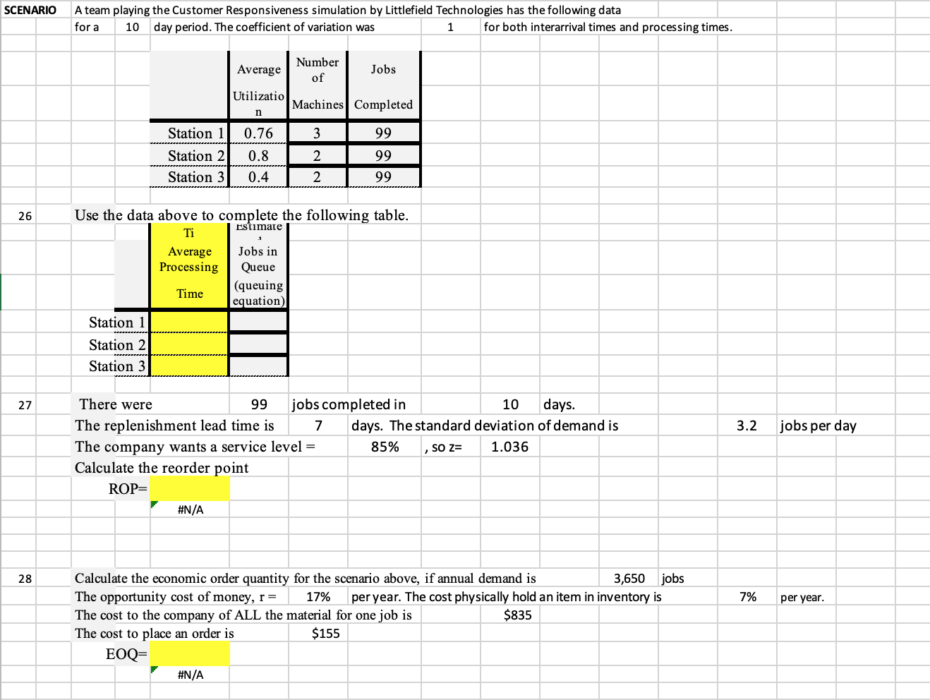 please answer 26-28 in excel with steps for