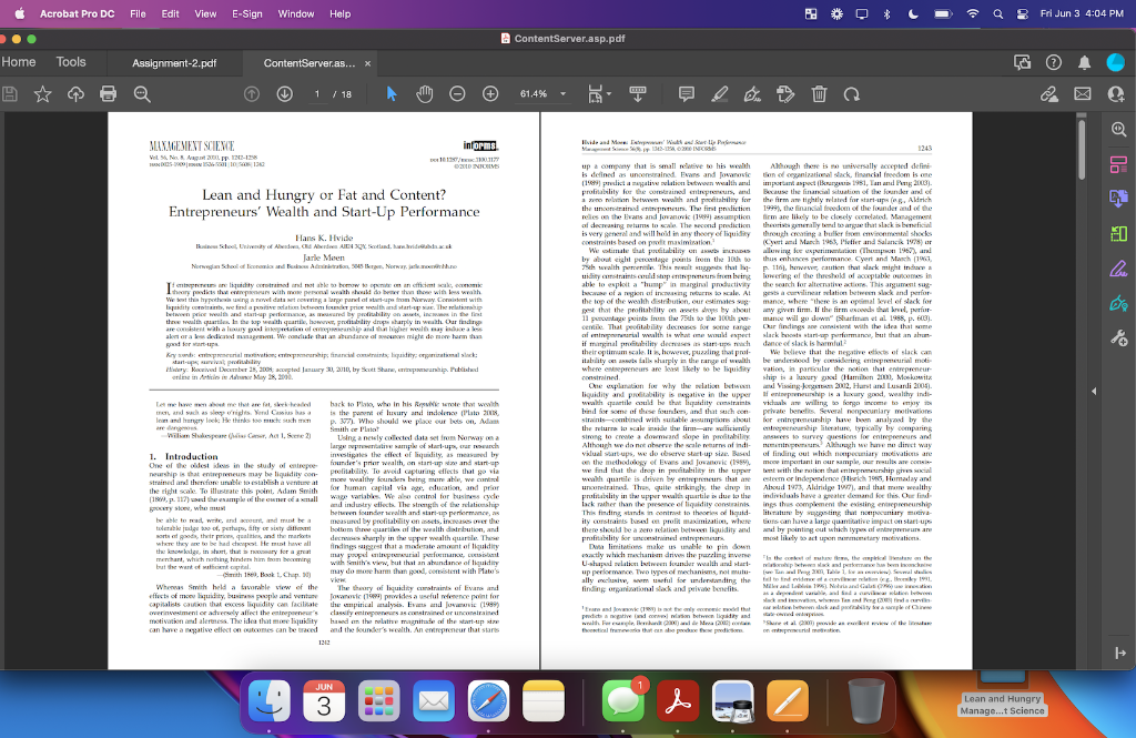 Management Science Journal - Please read and