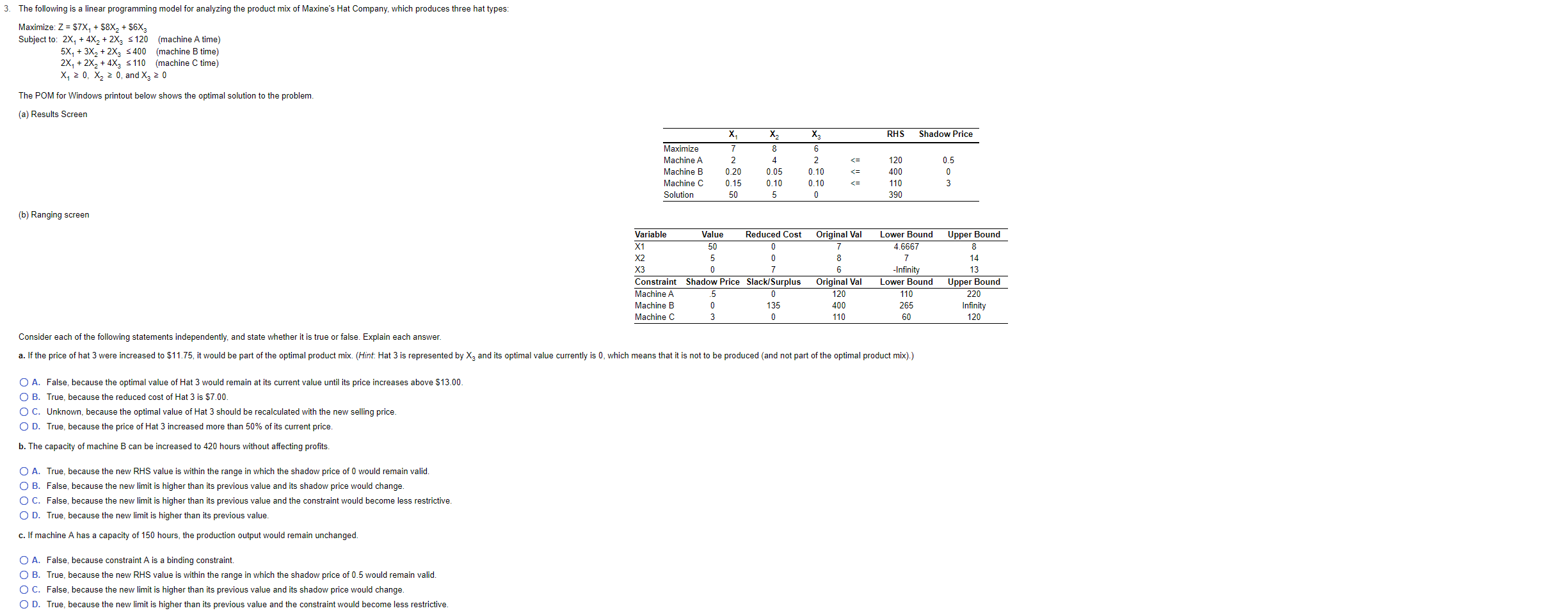 3. The following is a linear programming model