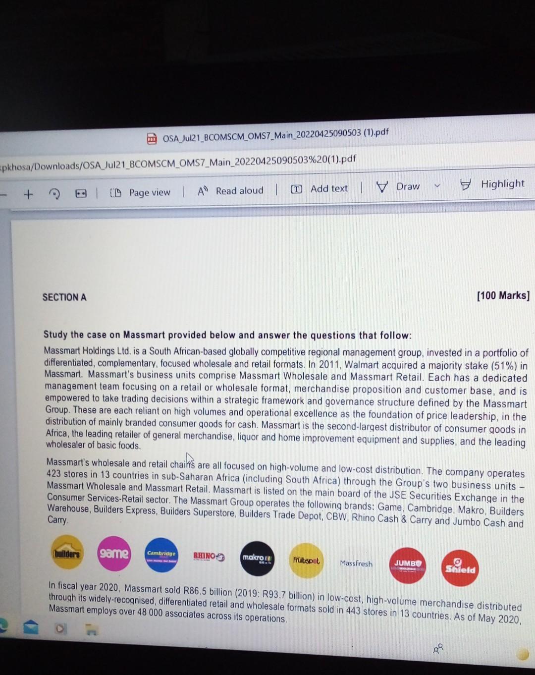 Answer the following questions: 4.1 (8 marks)