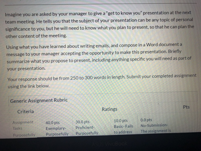 please type the answer Imagine you are asked by