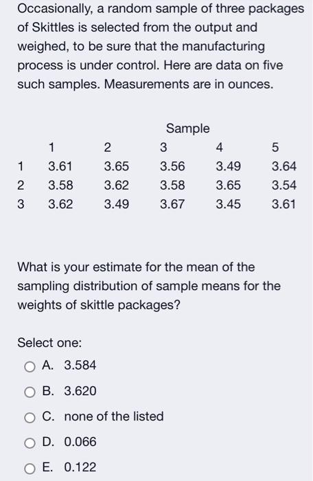 Occasionally, a random sample of three packages