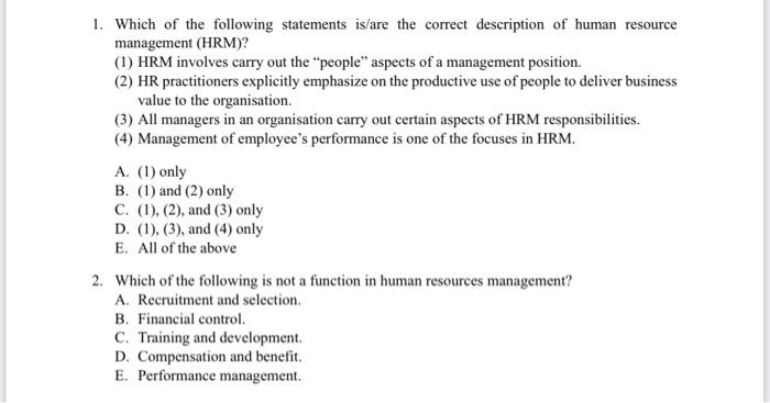 1. Which of the following statements is/are the