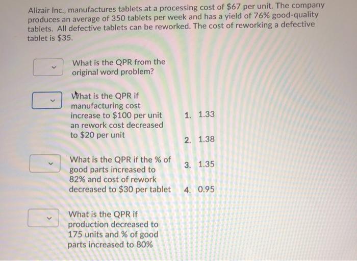 Alizair Inc., manufactures tablets at a