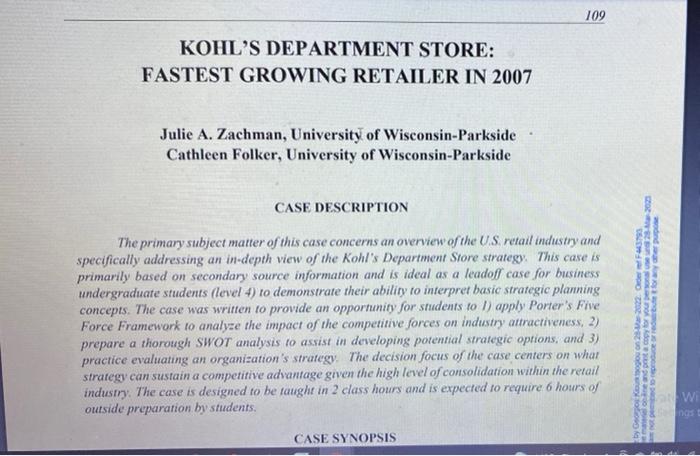 109 KOHL'S DEPARTMENT STORE: FASTEST GROWING