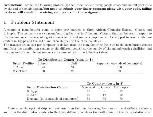 Instructions: Model the following problem(s) then