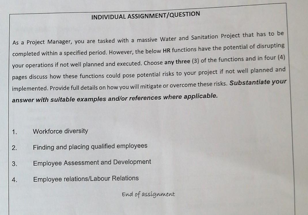 INDIVIDUAL ASSIGNMENT/QUESTION As a Project