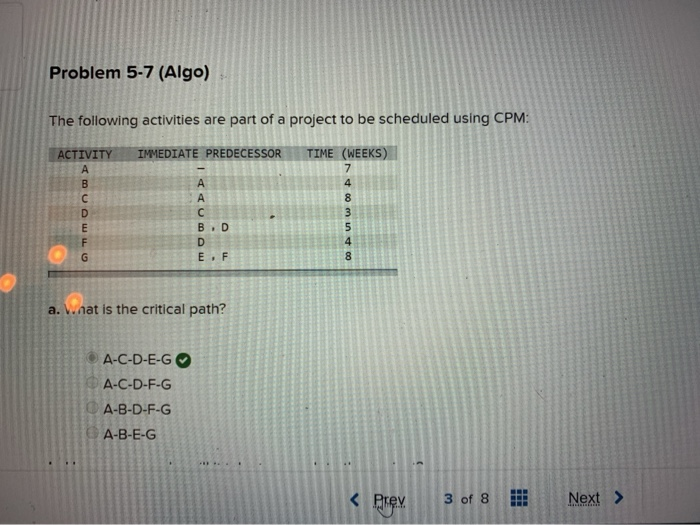 3 Problem 5-7 (Algo) The following activities are