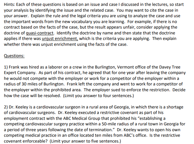 Hints: Each of these questions is based on an