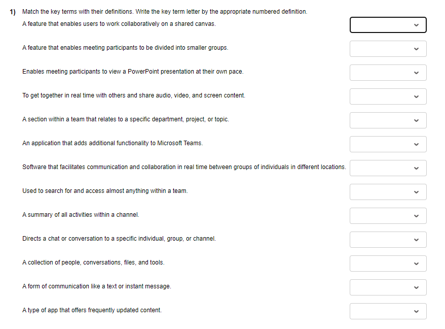1) Match the key terms with their definitions.