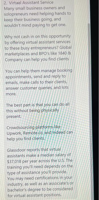 2. Virtual Assistant Service Many small business