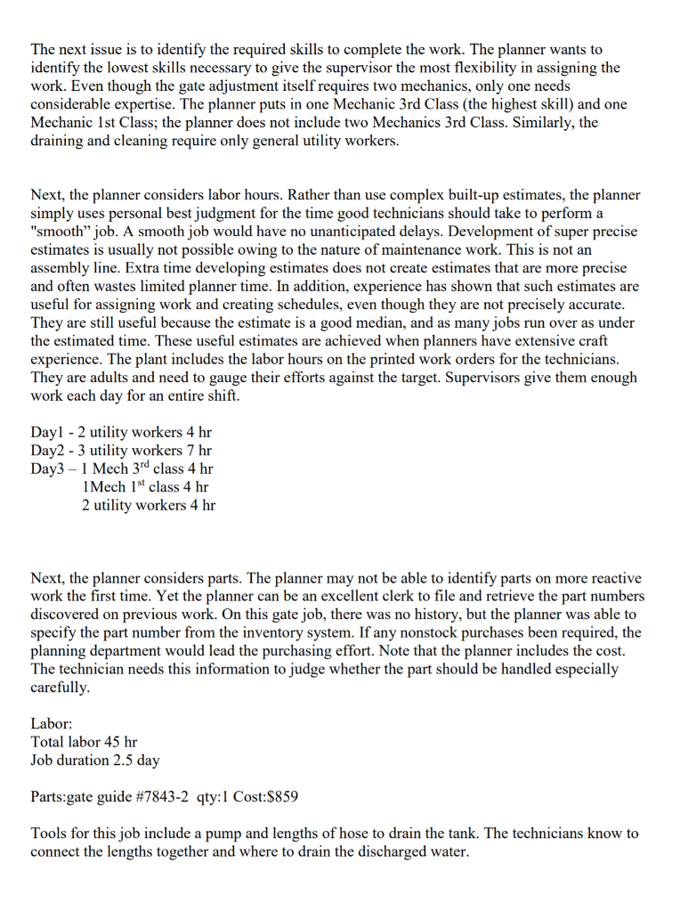 I need a work order from this given case study.