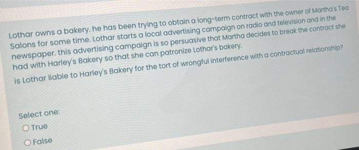 please solve this question Lothar owns a bakery,