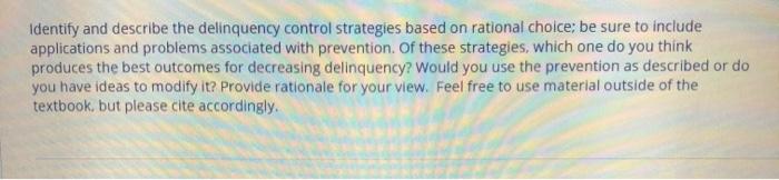 Identify and describe the delinquency control