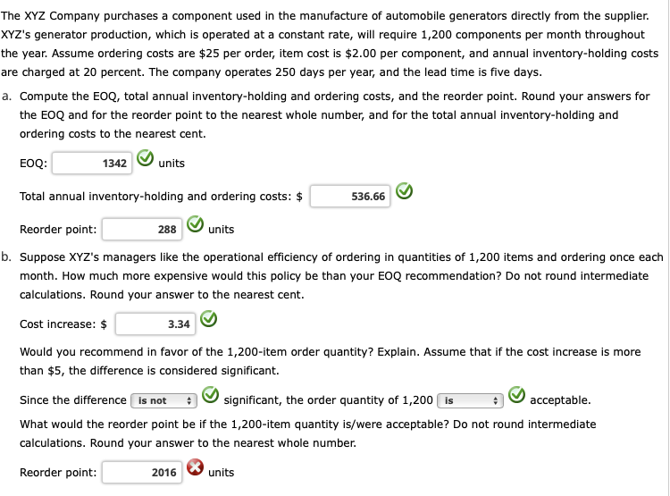 The XYZ Company purchases a component used in the