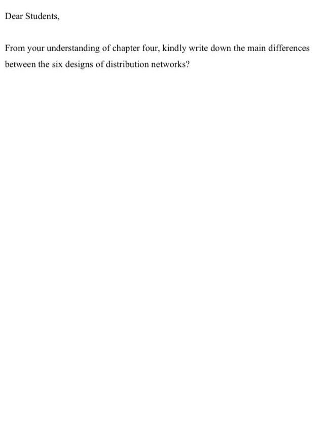 supply chain management Dear Students, From your