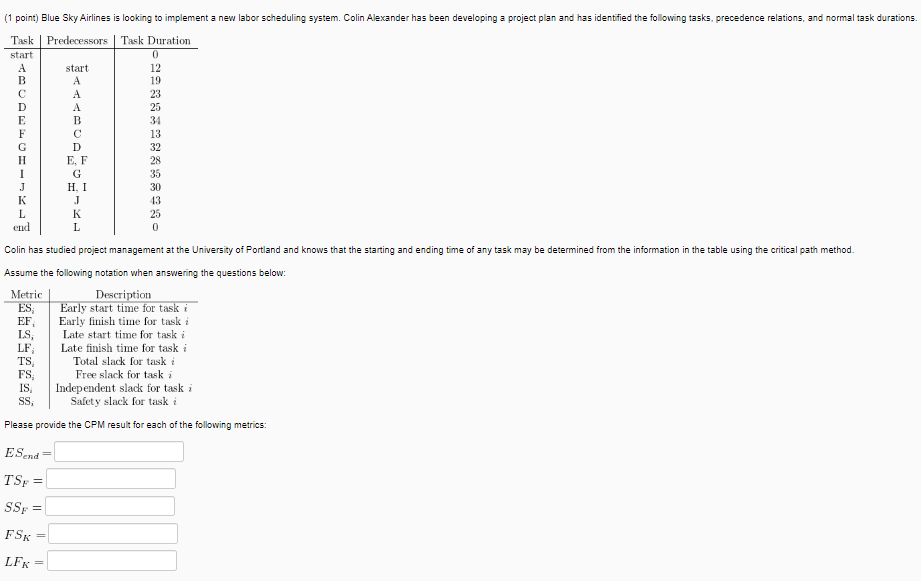 Assume the following notation when answering the