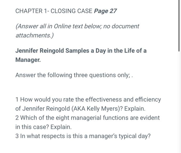 managemet CHAPTER 1- CLOSING CASE Page 27 (Answer