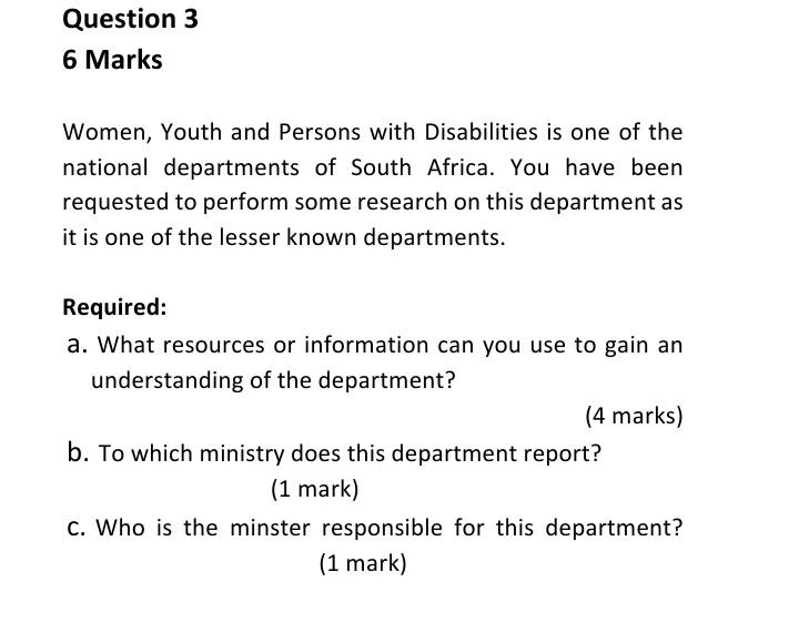 6 Marks Women, Youth and Persons with