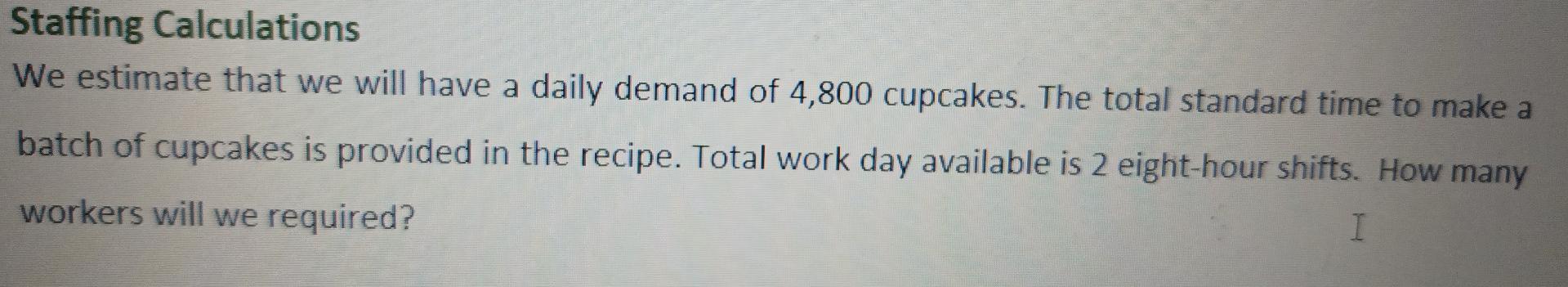 Staffing Calculations We estimate that we will