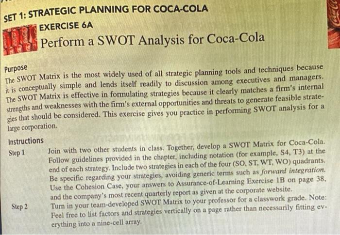 SET 1: STRATEGIC PLANNING FOR COCA-COLA EXERCISE