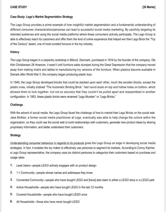 CASE STUDY [30 Marks] Case Study: Lego's Market