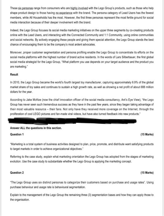 CASE STUDY [30 Marks] Case Study: Lego's Market