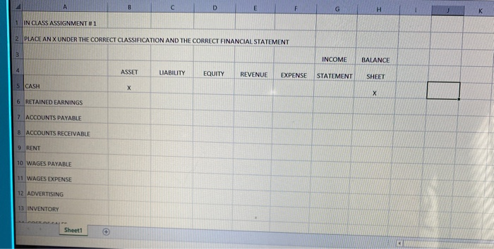 B D E F G H 1 IN CLASS ASSIGNMENT N 1 2 PLACE AN