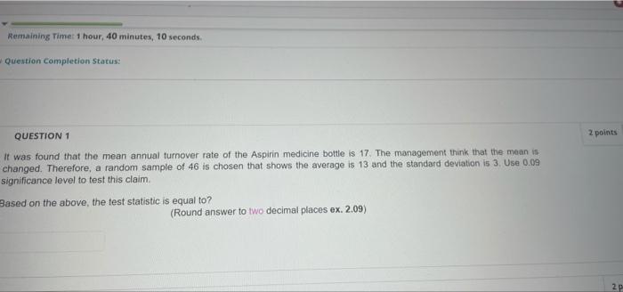 Remaining Timet 1 hour, 40 minutes, 10 seconds