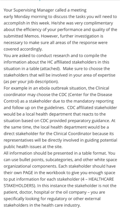 health care stakeholders Your Supervising Manager