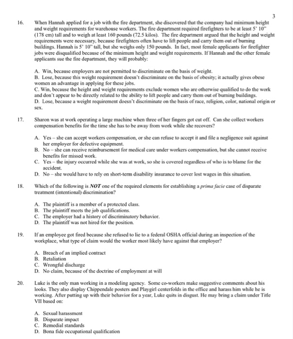 16. When Hannah applied for a job with the fire