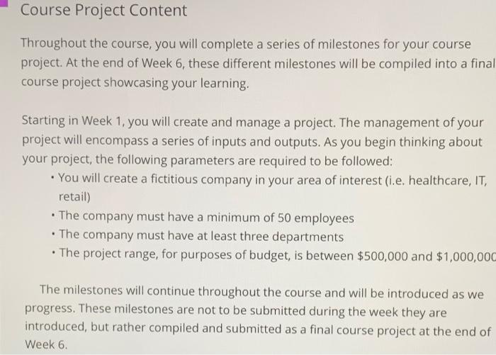 Course Project Content Throughout the course, you