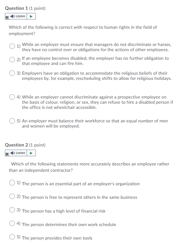 Question 1 (1 point) Listen Which of the