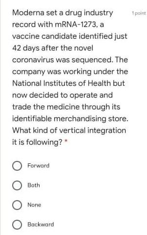 Answer the questions 1 point Moderna set a drug