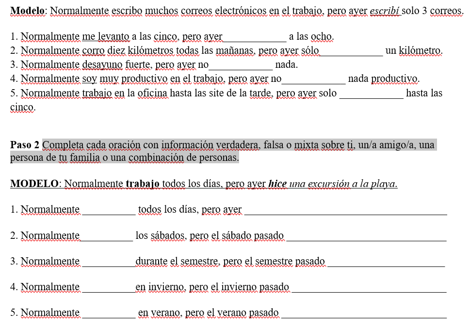 THIS IS SPANISH HW THAT I NEED HELP WITH Modelo: