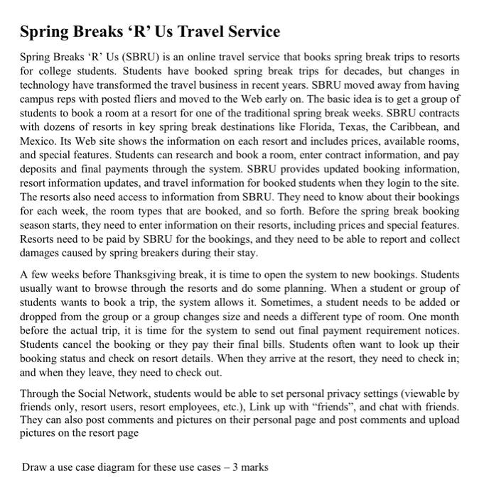 Spring Breaks ' R ' Us (SBRU) is an online travel