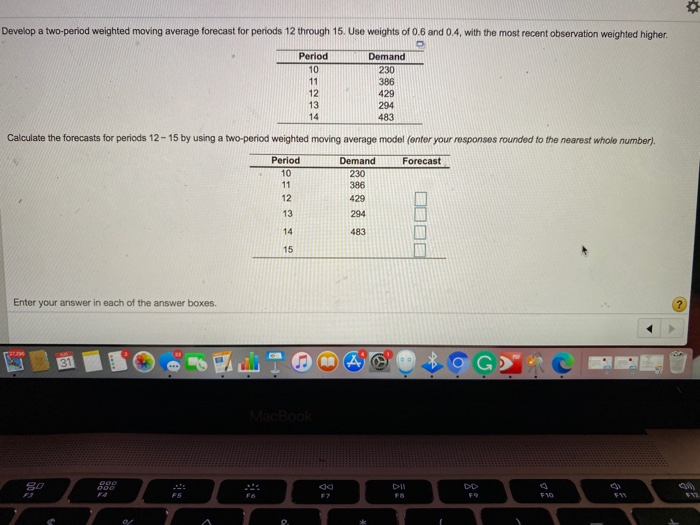 Develop a two-period weighted moving average
