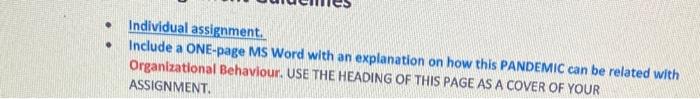 Individual assignment. Include a ONE-page MS Word